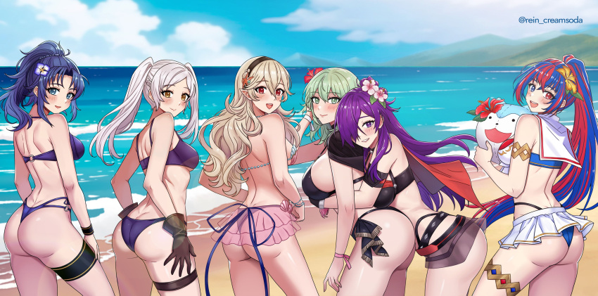 1girl 6girls alear_(女)_(fire_emblem) alear_(女)_(seaside_dragon)_(fire_emblem) alear_(fire_emblem) 诱人的 alternative_costume 屁股 海滩 大屁股 大胸 比基尼 蓝眼睛 蓝头发 byleth_(fire_emblem) byleth_(fire_emblem)_(女) byleth_(夏季)_(fire_emblem)_(女) corrin_(fire_emblem) corrin_(fire_emblem)_(女) corrin_(夏季)_(fire_emblem)_(女) 仅限女性 火徽 火徽：_new_mystery_of_the_emblem 火徽：_three_houses 火徽觉醒 火徽参与 火徽命运 火徽英雄fire_emblem_warriors:_three_hopes 头发上的花 绿眼睛 绿头发 灰头发 一只眼睛上方的头发 发带 异色 kris_（fire_emblem） kris_（fire_emblem）_（女） kris_（夏天）_（fire_emblem） looking_at_viewer 回头看 中等胸部 多彩头发 任天堂官方替代服装 外面 尖耳朵 马尾辫 紫色眼睛 紫色头发 红眼睛 红头发 rein_creamsoda robin_（女）_（夏天）_（fire_emblem） robin_（fire_emblem） robin_（fire_emblem）_（女） shez_（fire_emblem） shez_（fire_emblem）_（女） shez_（夏天）_（fire_emblem） 泳衣 黄色眼睛