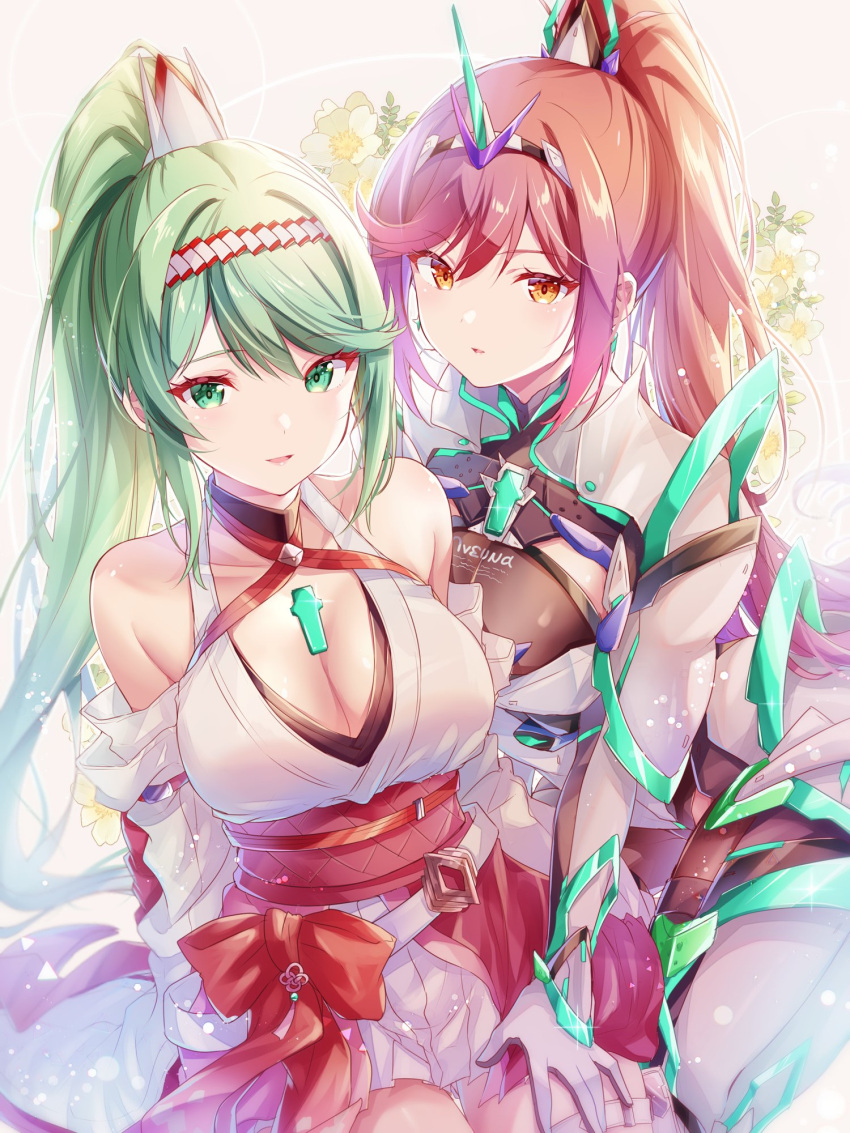 2_girls 诱人的替代服装 大胸 角色扮演服装开关 glimmer_(xenoblade) 绿发 高分辨率 长发 nintendo pneuma_(xenoblade) 马尾辫 ui_frara 长发 xenoblade_(系列) xenoblade_chronicles_2 xenoblade_chronicles_3 xenoblade_chronicles_3:_future_redeemed