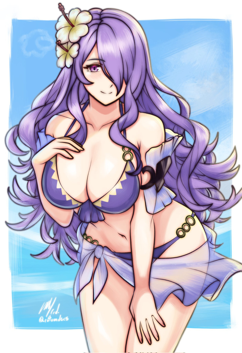 1girl 1girl 1girl 诱人大胸 camilla_(fire_emblem) camilla_(summer)_(fire_emblem) 乳沟 Female_only fire_emblem fire_emblem_fates hair_over_one_eyelooking_at_viewer nintendo Purple_hair rotomdocs 泳衣