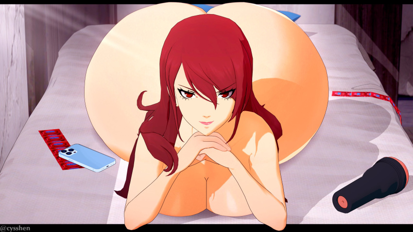 1girl 屁股 atlus big_breasts Bottom_heavy 乳房 cyshen Female_only gigantic_ass 巨大的屁股人类looking_at_viewer megami_tensei mitsuru_kirijo 裸体角色 persona_3 独奏_女性 Wide_hips