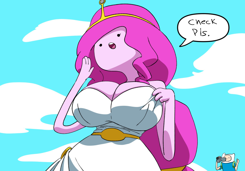 Adventure_time Big_Breasts Coolinker 皇冠连衣裙 finn_the_Human inker_comics inkershike Pink_body Pink_hair princess_bubblegum 演讲_泡泡文本 White_dress