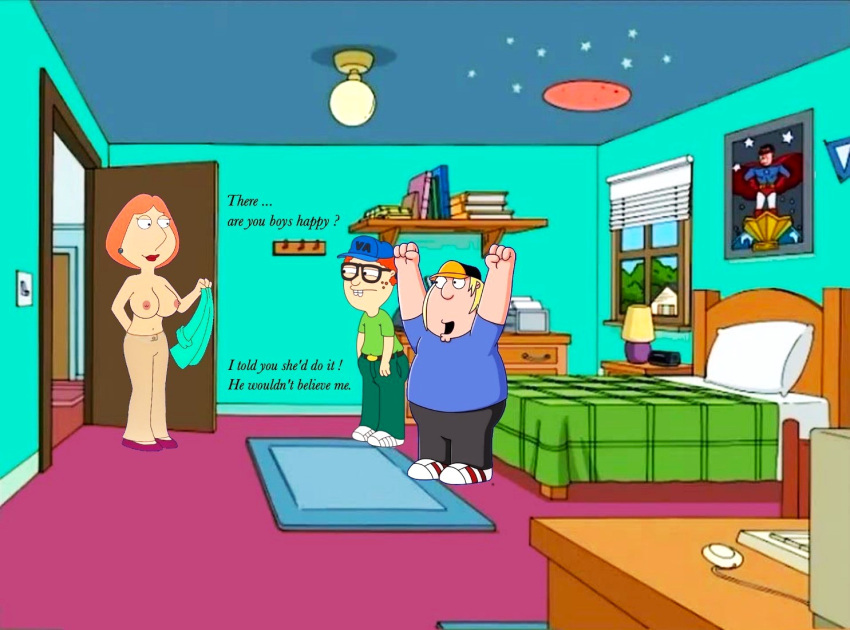 big_breasts chris_griffin 编辑ecterect_nipples family_guy lois_griffin 无胸罩 裤子 大腿 裸露上身