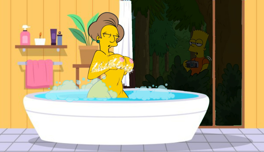 bart_simpson big_breasts edna_krabappel 裸体录音 间谍 the_simpsons 偷窥湿窗