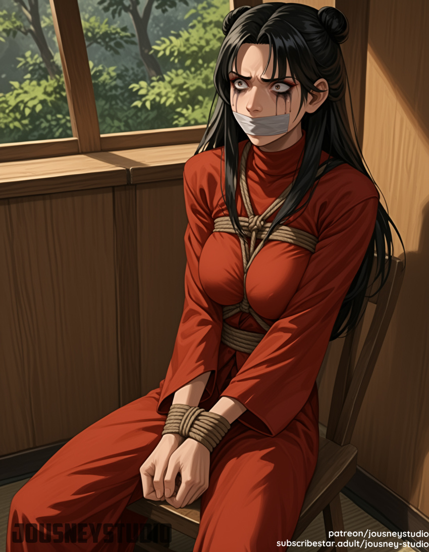 1girl 1girl 1girl ai_generate Arms_behind_back 头像:_the_last_airbender 刘海 bdsm Between_breasts black_hair 脸红 束缚 bond_arms 束缚_legs 乳房束缚 乳房 棕色_眼睛 椅子 布_gag 服装 哭泣 双发髻 堵嘴 堵头发_bun 即兴_gag 室内 jousneystudio 和服 长发 长袖Looking_at_viewer mai_(avatar) 中等乳房 束缚长袍 绳子 绳子_束缚带 害怕的绳索 坐带 胶带 绑头发 传统的衣服 树 和福 大眼睛的窗户 木墙