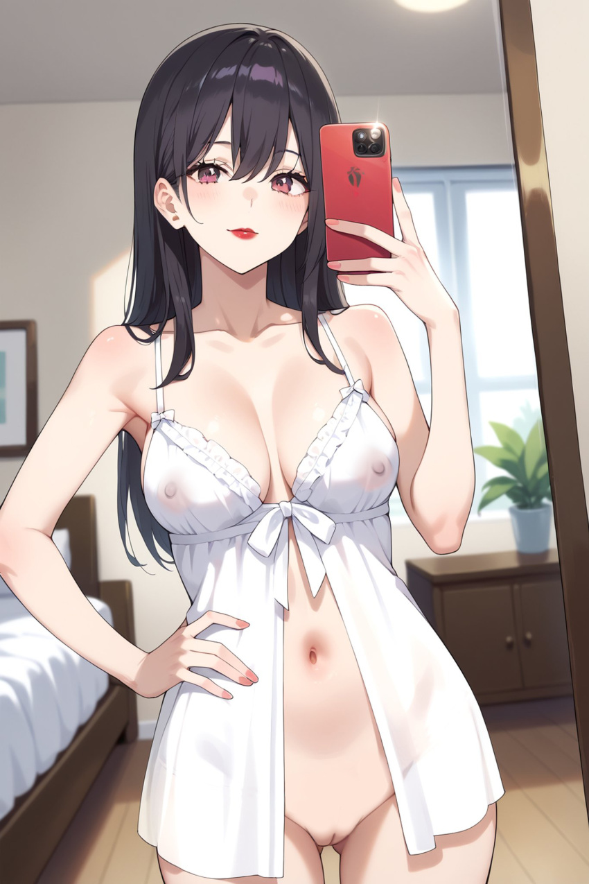 2.5_jigen_no_ririsa big_breasts black_hair 手机 hanyuu_mayuri long_hairlooking_at_viewer nekom14 nipples_visible_through_clothing no_panties 阴户自拍 selfpic