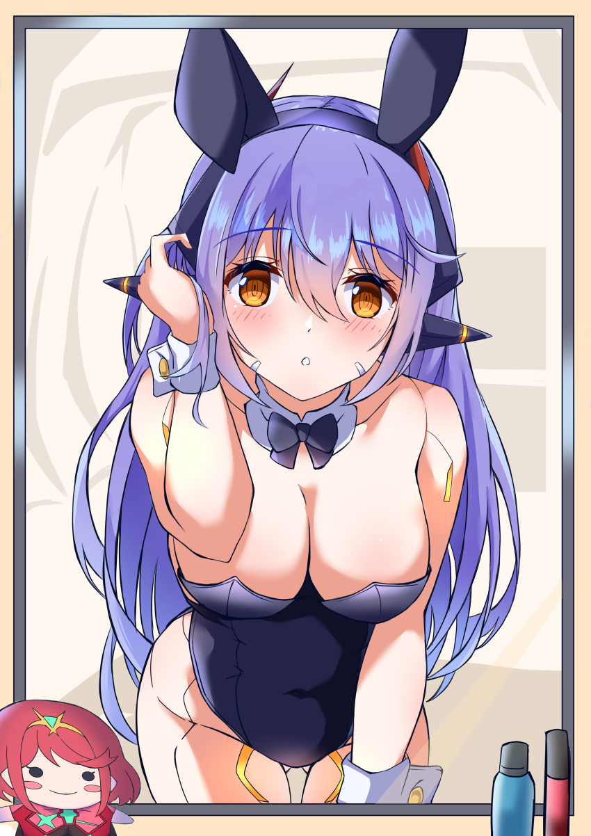1girl 诱人的替代服装动物耳朵大乳房黑色紧身衣委托分离领假动物耳朵紧身衣任天堂otama_（otama_ladle23）pixiv_commission playboy_bunny poppi poppi_qtpi_（xenoblade）rabbit_ears无肩带无肩带紧身衣手腕_袖口xenoblade_（系列） xenoblade_chronicles_2