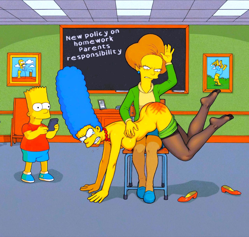 ai_generate 屁股 bart_simpson 乳房 edna_krabappel 直立_乳头 marge_simpson spank_marks 打屁股 丝袜 the_simpsons 大腿