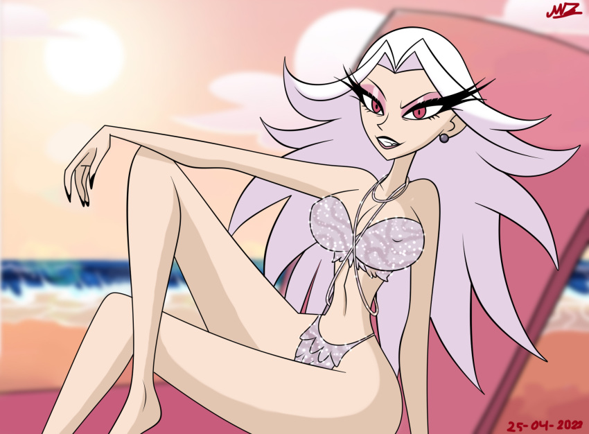 2022 2d_(艺术品) 艺术家请求 沐浴套装 海滩 大乳房 比基尼 黑色指甲 乳房 曲线美 约会的恶魔女孩 恶魔 耳洞耳环 直立乳头 地狱老板 沙漏人物 人类形式 人类斯特拉 人性化 浅肤色女性 浅肤色口红 长睫毛 长头发 看着观众 化妆 中腹部 mwwitchblade肚脐 粉色_眼睛 粉色_眼影 planz34 倾斜_姿势 尖锐_手指 尖锐_指甲 尖锐_牙齿 签名微笑 独奏_女 斯特拉_(helluva_boss) 泳衣 厚大腿 白色头发 宽臀部